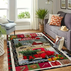 Indoor Christmas Area Rugs Non Slip Easy to Clean Low Profile Santa