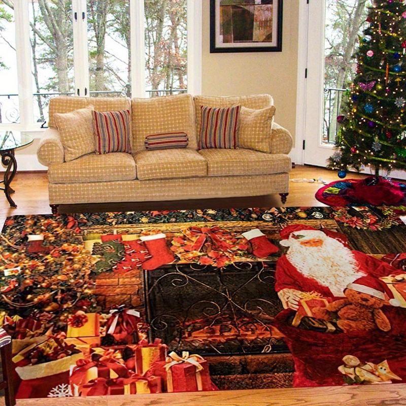 Indoor Christmas Area Rugs Non Slip Easy to Clean Low Profile Santa