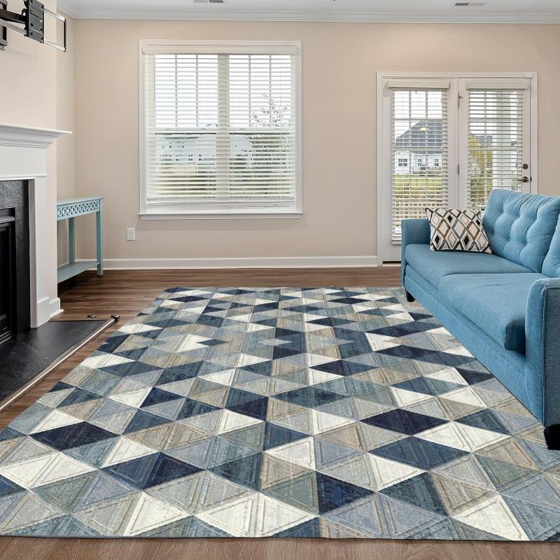 Modern Geometric Kitchen Rug Soft Faux Sheepskin Floor Mat