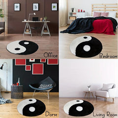 Yin Yang Round Mat Bathroom Floor Absorbent Anti Slip Ultra Soft Fluffy