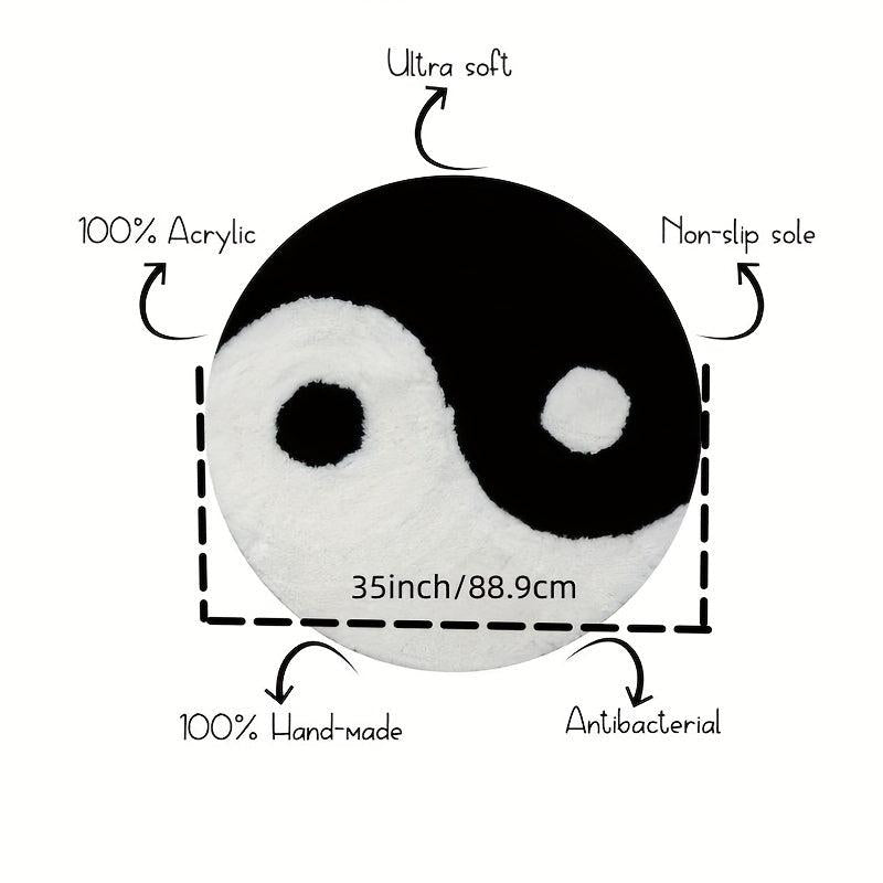 Yin Yang Round Mat Bathroom Floor Absorbent Anti Slip Ultra Soft Fluffy