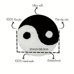 Yin Yang Round Mat Bathroom Floor Absorbent Anti Slip Ultra Soft Fluffy