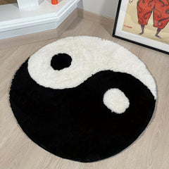 Yin Yang Round Mat Bathroom Floor Absorbent Anti Slip Ultra Soft Fluffy