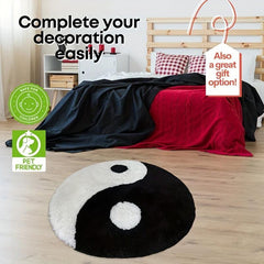 Yin Yang Round Mat Bathroom Floor Absorbent Anti Slip Ultra Soft Fluffy