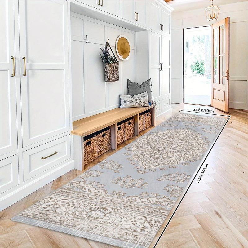 Vintage Floral Runner Rug Non Slip for Laundry Room Kitchen - Machine Washable