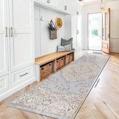 Vintage Floral Runner Rug Non Slip for Laundry Room Kitchen - Machine Washable