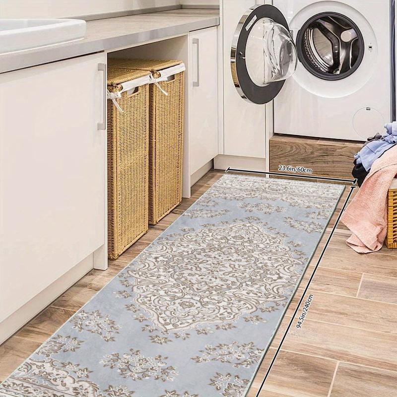 Vintage Floral Runner Rug Non Slip for Laundry Room Kitchen - Machine Washable