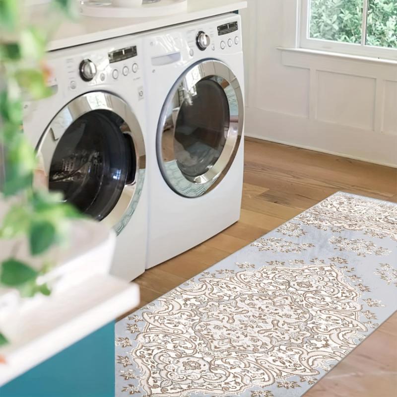Vintage Floral Runner Rug Non Slip for Laundry Room Kitchen - Machine Washable