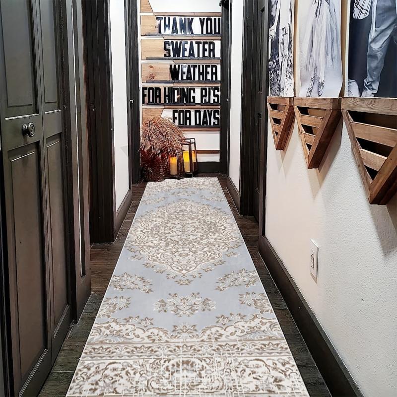 Vintage Floral Runner Rug Non Slip for Laundry Room Kitchen - Machine Washable