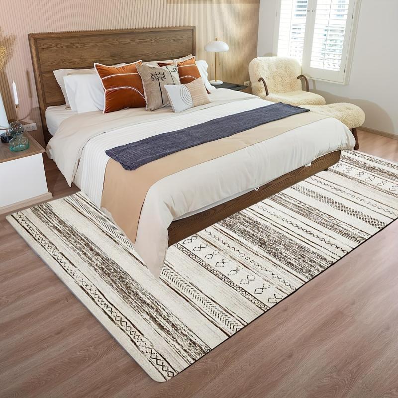 Modern Abstract Geometric Area Rug Light Brown Gray Faux Cashmere Rug