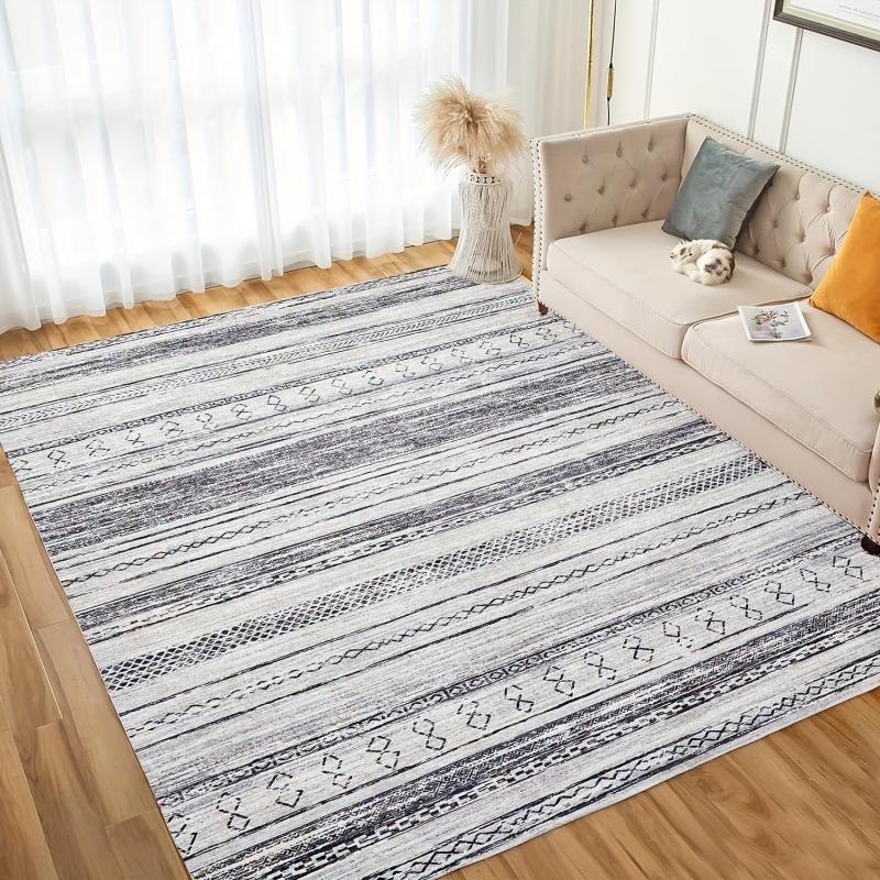 Modern Abstract Geometric Area Rug Light Brown Gray Faux Cashmere Rug