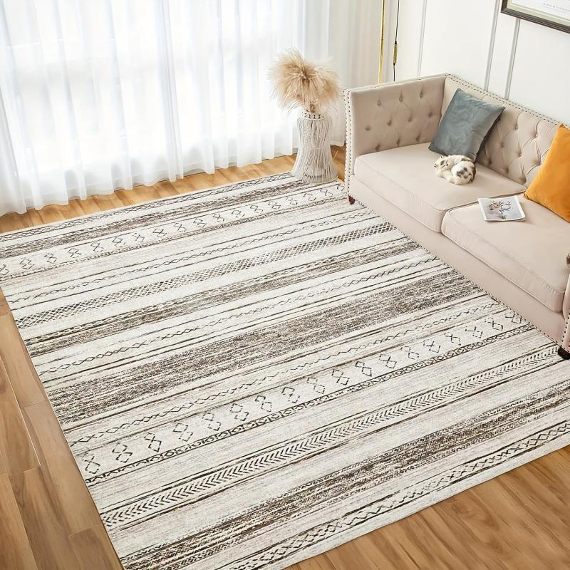 Modern Abstract Geometric Area Rug Light Brown Gray Faux Cashmere Rug