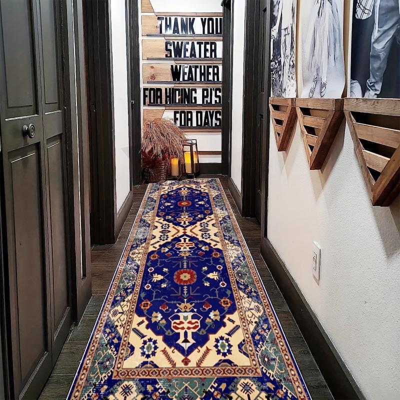Vintage Medallion Runner Rug Non Slip Distressed Area Washable Boho Floor Carpet