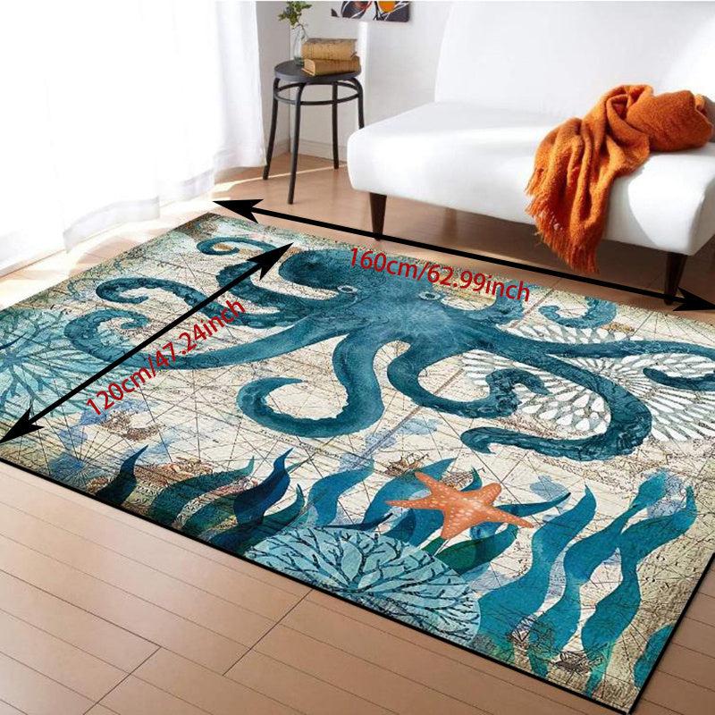 Sea Octopus Monster Fluffy Shag Bath Rug Ocean Animal Starfish Non Slip Soft Abs