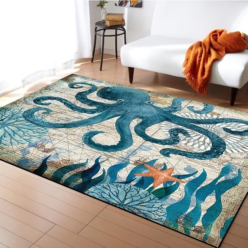 Sea Octopus Monster Fluffy Shag Bath Rug Ocean Animal Starfish Non Slip Soft Abs