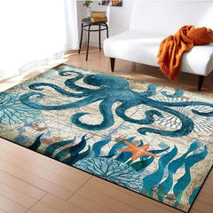 Sea Octopus Monster Fluffy Shag Bath Rug Ocean Animal Starfish Non Slip Soft Abs