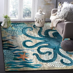 Sea Octopus Monster Fluffy Shag Bath Rug Ocean Animal Starfish Non Slip Soft Abs