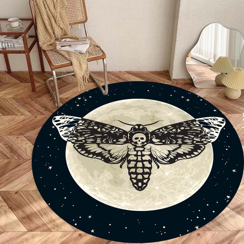 Gothic Skull Round Area Rug Moon Star Living Room
