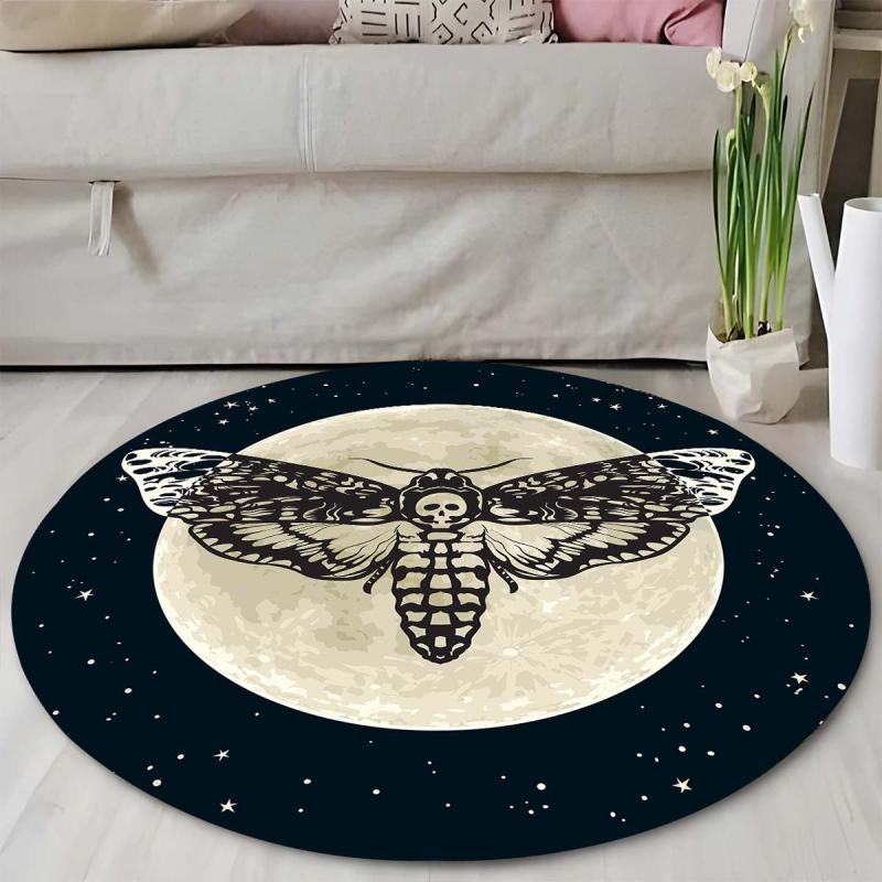 Gothic Skull Round Area Rug Moon Star Living Room