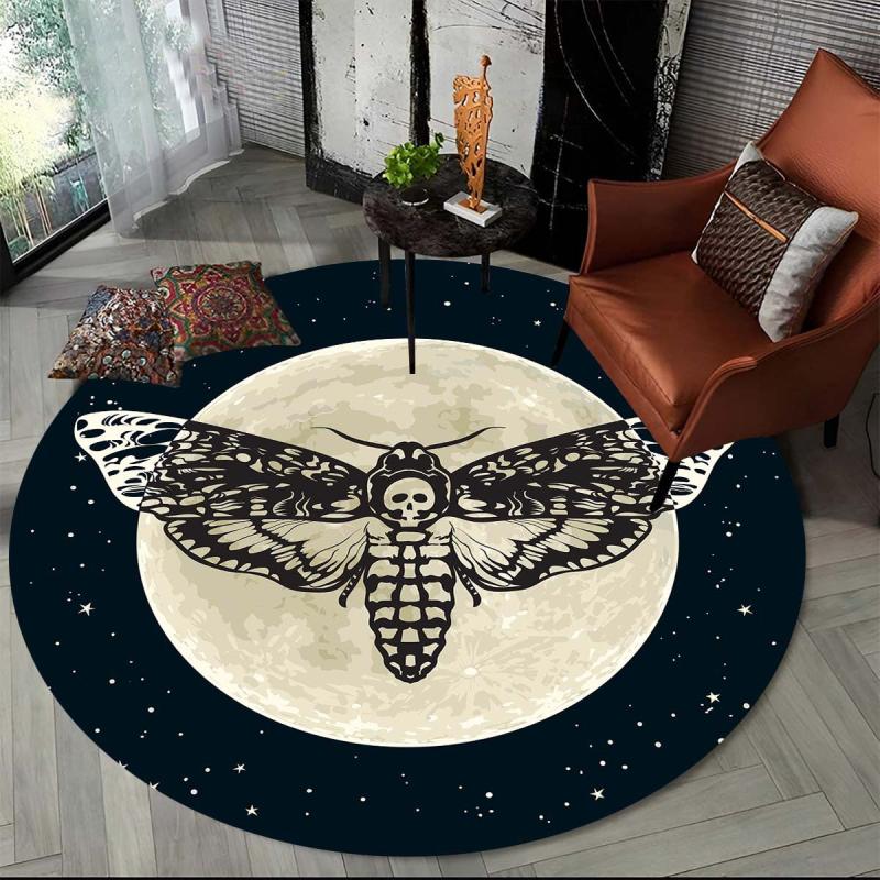 Gothic Skull Round Area Rug Moon Star Living Room