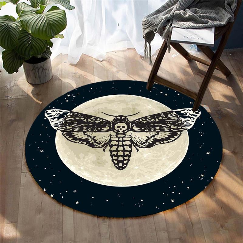 Gothic Skull Round Area Rug Moon Star Living Room