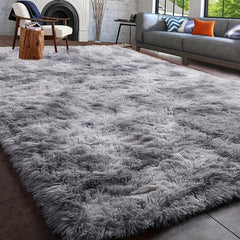 Soft Fluffy Furry Tie Dye Plush Carpet Gray for Living Room Bedroom