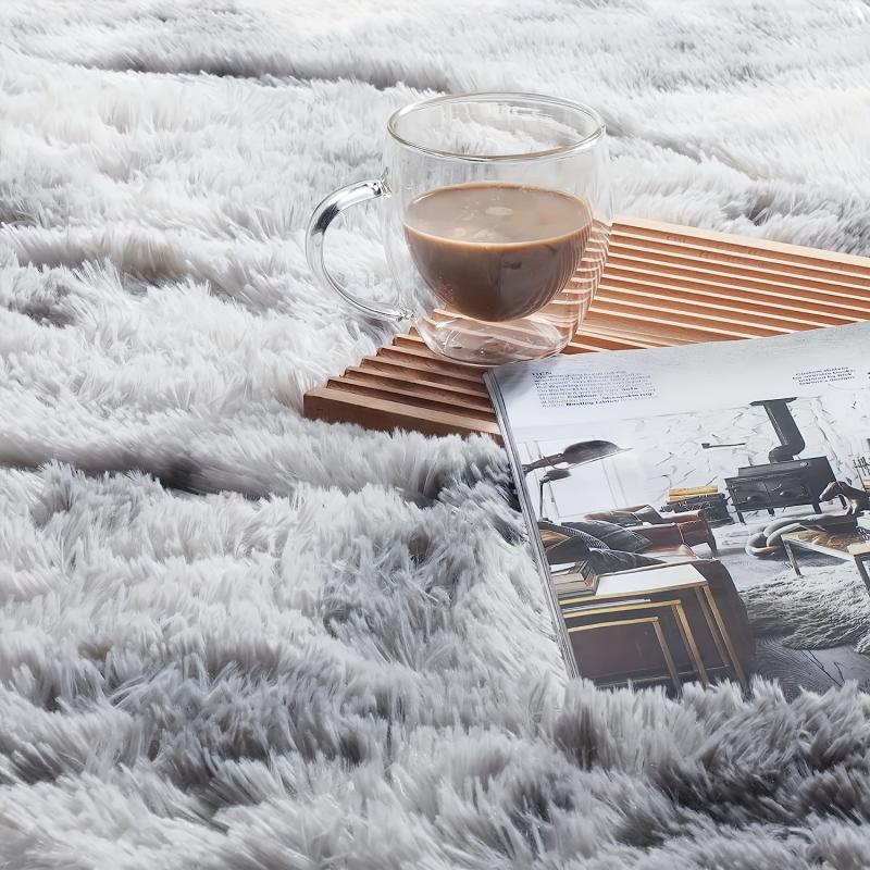 Soft Fluffy Furry Tie Dye Plush Carpet Gray for Living Room Bedroom