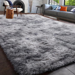 Soft Fluffy Furry Tie Dye Plush Carpet Gray for Living Room Bedroom