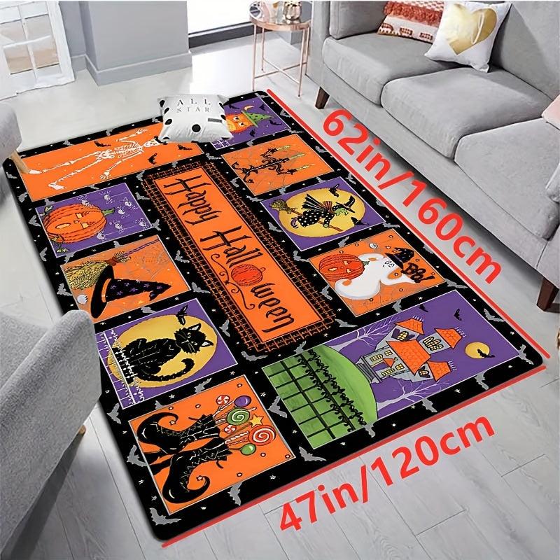 Gothic Halloween Area Rug Spooky Witch Horror Crystal Velvet Non-slip Soft Mat