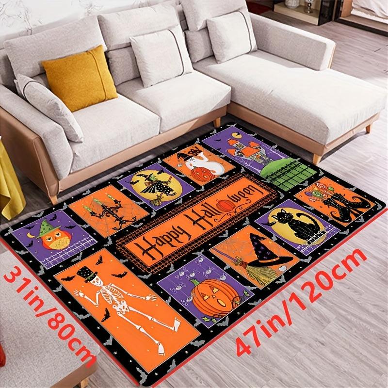 Gothic Halloween Area Rug Spooky Witch Horror Crystal Velvet Non-slip Soft Mat