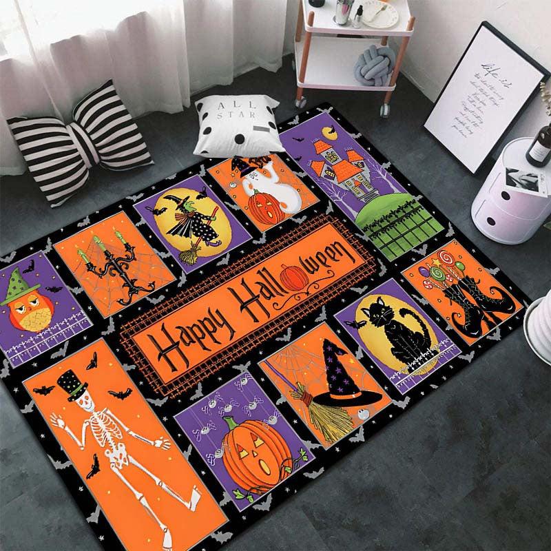 Gothic Halloween Area Rug Spooky Witch Horror Crystal Velvet Non-slip Soft Mat