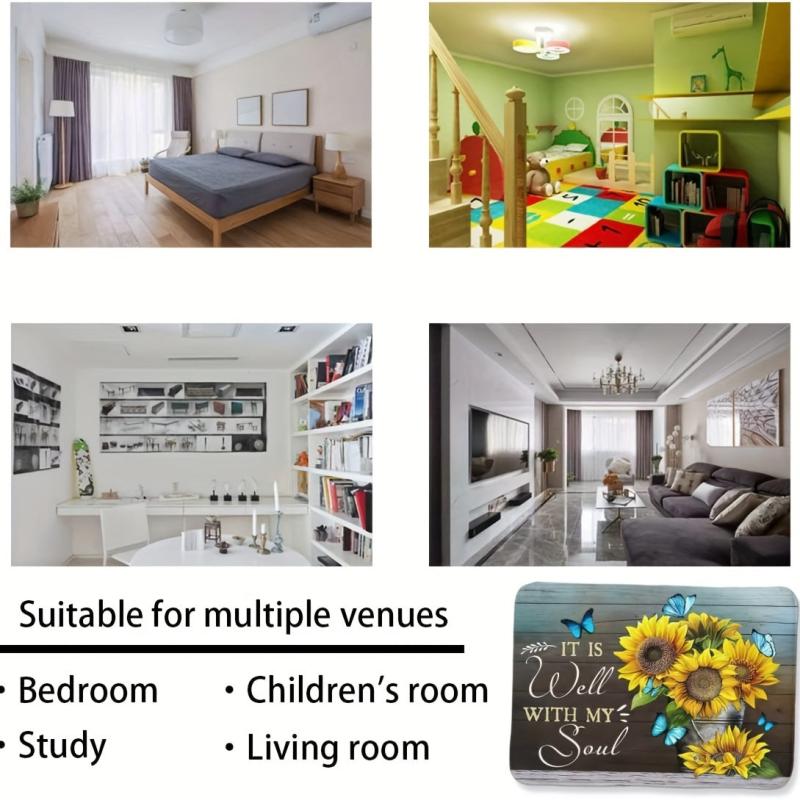 3D Rustic Sunflower Area Rug Anti-fatigue Shaggy Floor Carpet Soft Area Rugs
