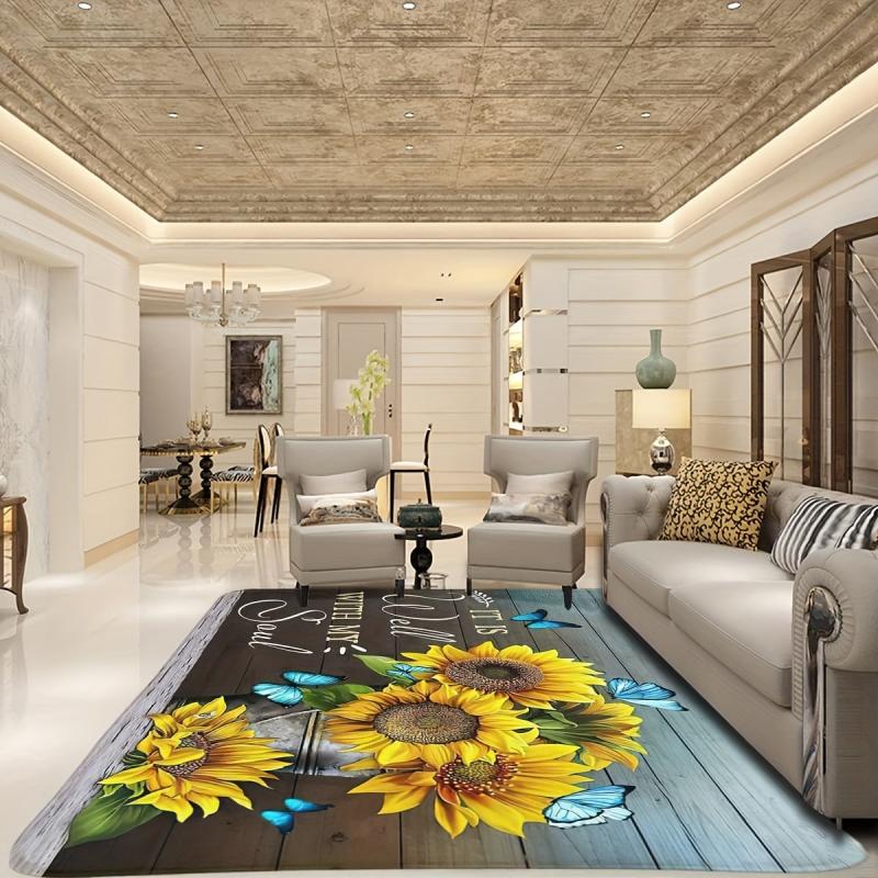 3D Rustic Sunflower Area Rug Anti-fatigue Shaggy Floor Carpet Soft Area Rugs
