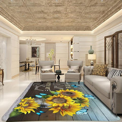 3D Rustic Sunflower Area Rug Anti-fatigue Shaggy Floor Carpet Soft Area Rugs