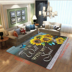 3D Rustic Sunflower Area Rug Anti-fatigue Shaggy Floor Carpet Soft Area Rugs