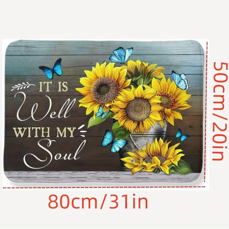 3D Rustic Sunflower Area Rug Anti-fatigue Shaggy Floor Carpet Soft Area Rugs