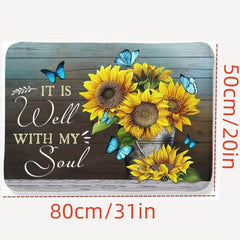 3D Rustic Sunflower Area Rug Anti-fatigue Shaggy Floor Carpet Soft Area Rugs