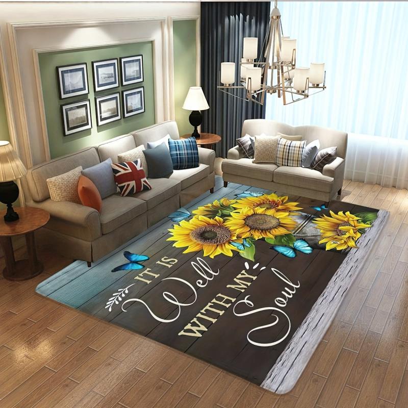 3D Rustic Sunflower Area Rug Anti-fatigue Shaggy Floor Carpet Soft Area Rugs