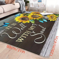 3D Rustic Sunflower Area Rug Anti-fatigue Shaggy Floor Carpet Soft Area Rugs
