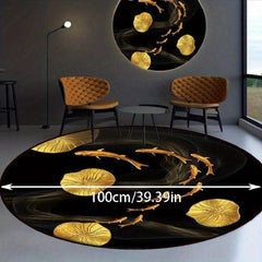 Round Oriental Carpet for Home Decor with Non-Slip Backing