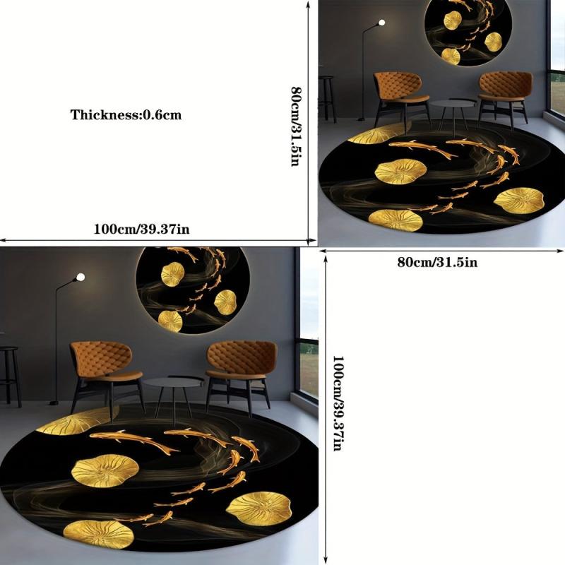 Round Oriental Carpet for Home Decor with Non-Slip Backing