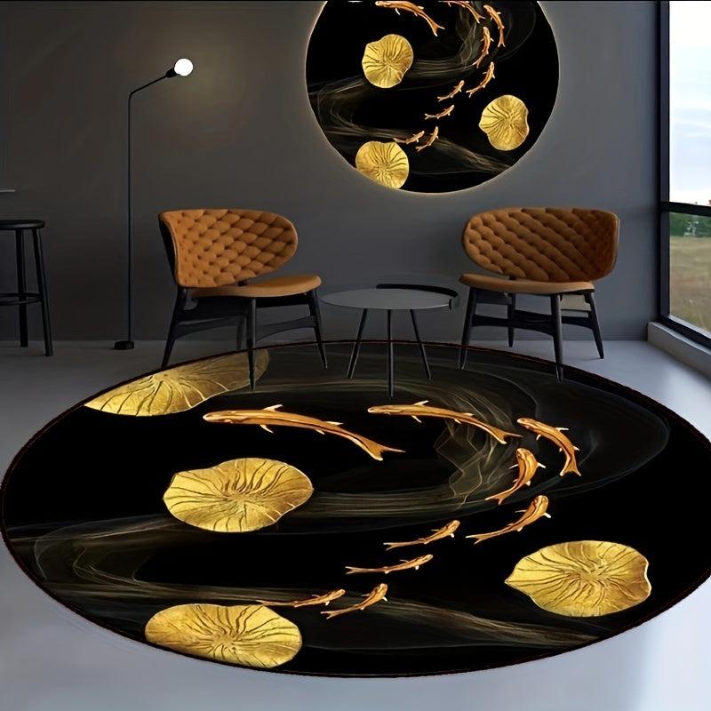 Round Oriental Carpet for Home Decor with Non-Slip Backing