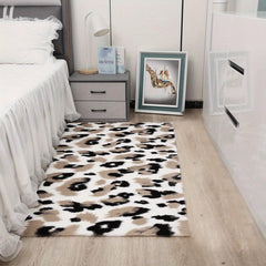 Soft Fluffy Rabbit Fur Kitchen Rug Leopard Print Mat