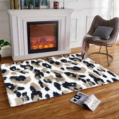 Soft Fluffy Rabbit Fur Kitchen Rug Leopard Print Mat
