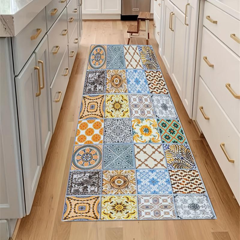 Boho Washable Runner Rug - Vintage Distressed Carpet for Kitchen