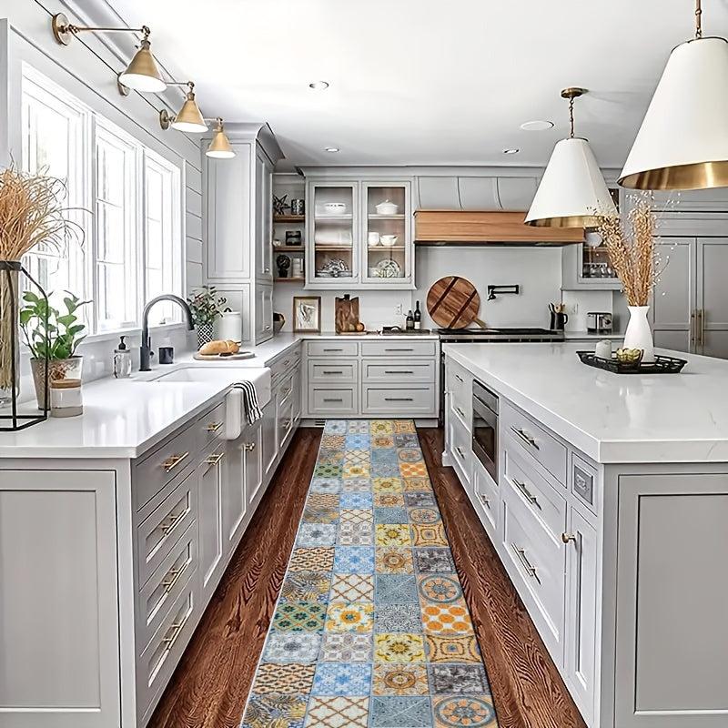 Boho Washable Runner Rug - Vintage Distressed Carpet for Kitchen