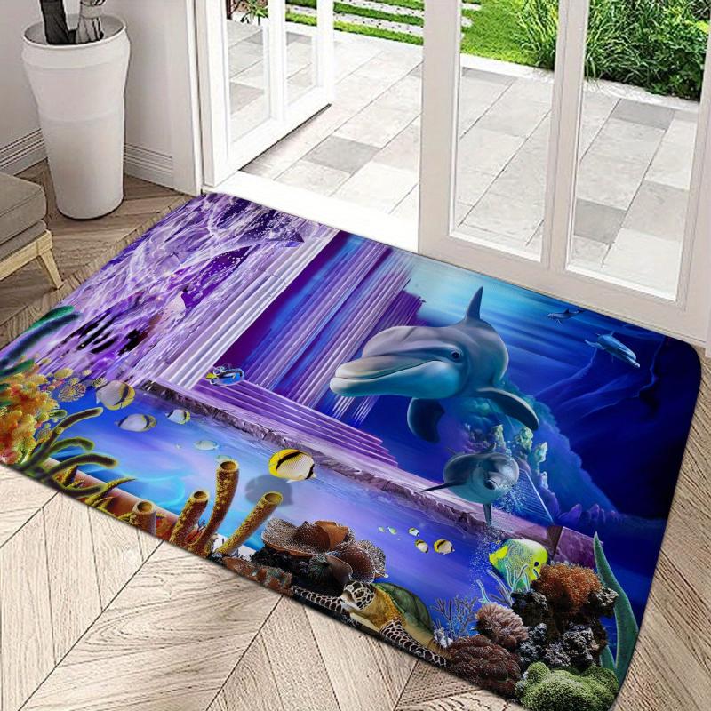 Cartoon Ocean Dolphin Area Rug Non-slip Indoor Entrance Floor Mat