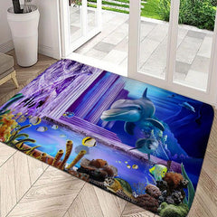 Cartoon Ocean Dolphin Area Rug Non-slip Indoor Entrance Floor Mat
