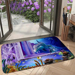 Cartoon Ocean Dolphin Area Rug Non-slip Indoor Entrance Floor Mat