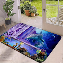 Cartoon Ocean Dolphin Area Rug Non-slip Indoor Entrance Floor Mat